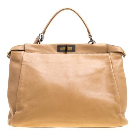 Fendi Beige Leather Large Peekaboo Top Handle Bag For Sale At 1stdibs