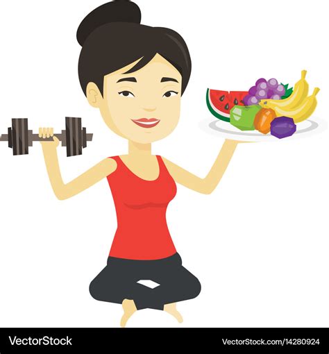 Healthy Woman With Fruits And Dumbbell Royalty Free Vector