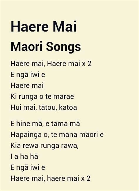 Haere Mai Maori Song Lyrics Sentenças Maori Ditados