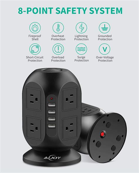 Power Strip Tower With Usb Ports Aijoy Surge Protector Power Strip