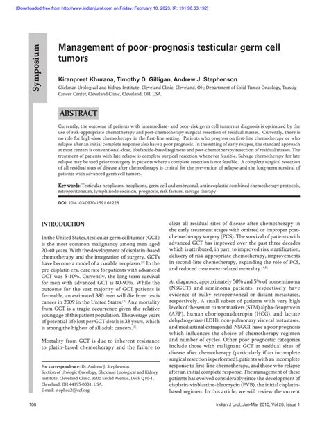 Pdf Management Of Poor Prognosis Testicular Germ Cell Tumors