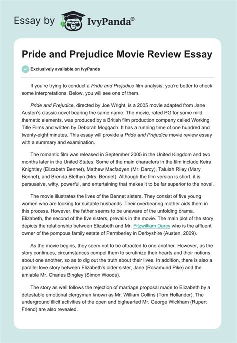 Pride And Prejudice Movie Review Essay Film Analysis