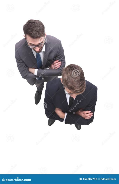 Top View Two Smiling Businessmen Looking At The Camera Stock Photo