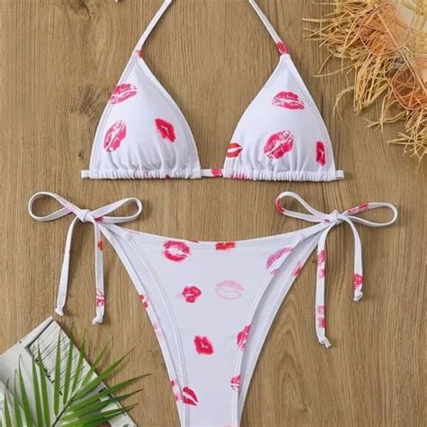 Unbranded Swim Womens 2 Piece Triangle Top String Bikini Whitepink