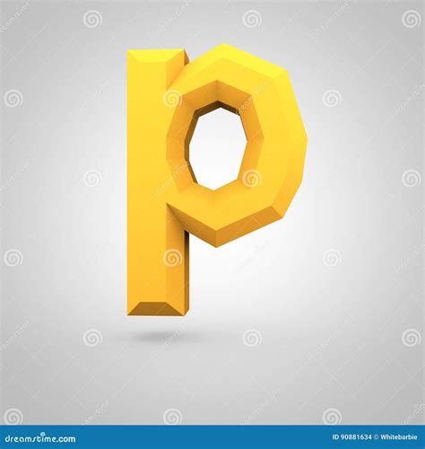 Yellow Low Poly Alphabet Letter P Lowercase Isolated On White