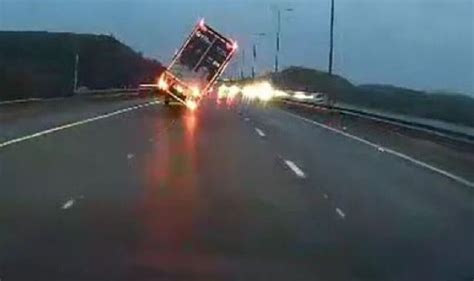 Moment Lorry Is Blown Over By 40mph Winds On Busy Motorway UK News