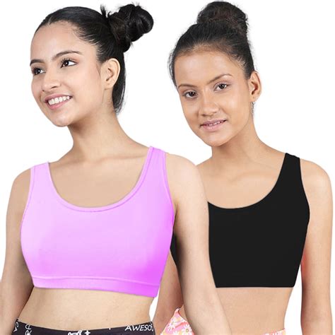 Double Layer Broad Strap Cotton Sports Bra Non Padded Beginner Bra F D Chica