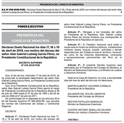 Alan García Decretan Duelo Nacional De Tres Días Por Muerte Del Ex