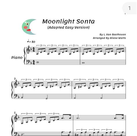 Moonlight Sonata Sheet Music Easy Piano Beethoven Music Teaching Resource Beginner Piano Etsy