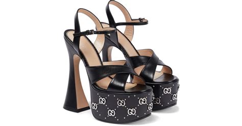 Gucci Interlocking G Leather Platform Sandals In Black Lyst