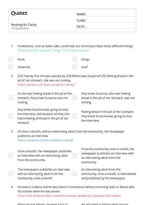 Revising Writing Worksheets For Th Grade On Quizizz Free Printable