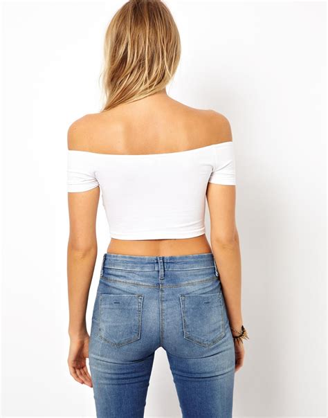 Lyst Asos 90s Crop Top With Off The Shoulder Detail In White