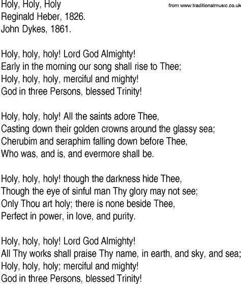 Hymn And Gospel Song Lyrics For Holy Holy Holy By Reginald Heber