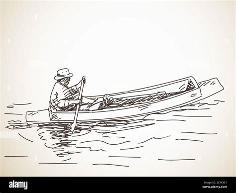 Sketch Of Small Row Boat Hand Drawn Vector Illustration Stock Vector