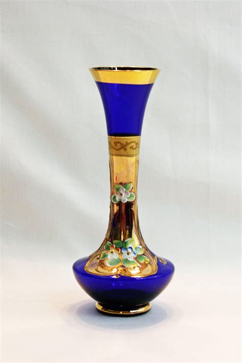 Vintage Lefton Cobalt Blue Bud Vase Gold Gilding Enamel Flowers Hand