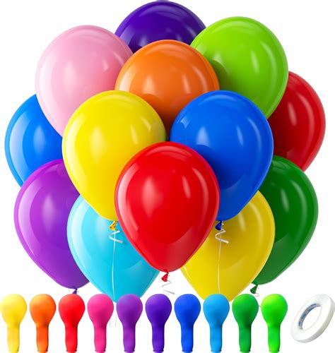 Bezente Assorted Rainbow Latex Balloons 100 Pack 12 Inch Round Helium