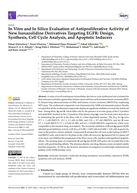 PDF In Vitro And In Silico Evaluation Of Antiproliferative Activity