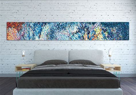 Horizontal Canvas Print Extra Long Horizontal Large Abstract Painting Horizontal Colorful Blue