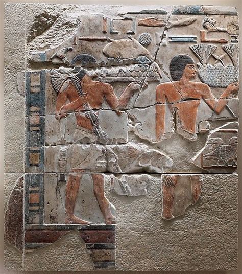 Painted Limestone Relief Of Offering Bearers Middle Kingdom Th