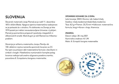 Euro Numisbrief Slowenien Geburtstag Josip Plemelj