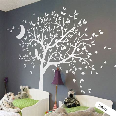 White Tree Wall Decal Huge Tree Wall Mural Stickers For Nursery With