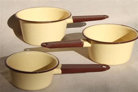 Vintage Yellow Enamelware Saucepans Never Used Enamel Pots And Pans Set