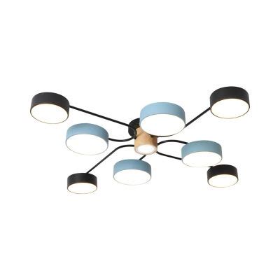 Black And Blue Molecule Ceiling Light Macaron 5 7 9 Head LED Semi Flush