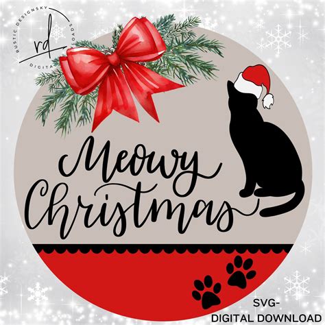 Svg Png Meowy Christmas Cat Silhouette With Santa Hat