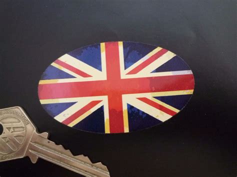 Union Jack Aged Style Flag Oval Sticker 3 Or 4