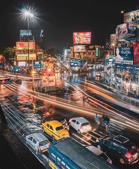 traffic on a busy city street at night