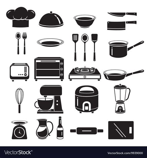 Kitchen Equipment Icons Set Monochrome Royalty Free Vector