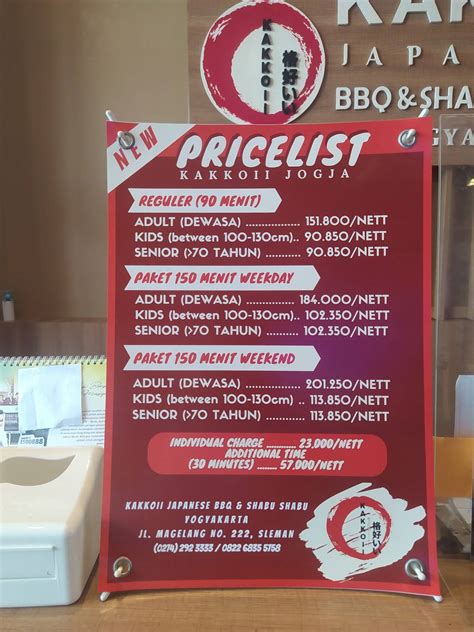 Harga Menu Kakkoii Japanese Bbq Shabu Shabu Yogyakarta Terbaru