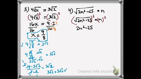 Solving Equations With Radicals And Using Radicals Youtube