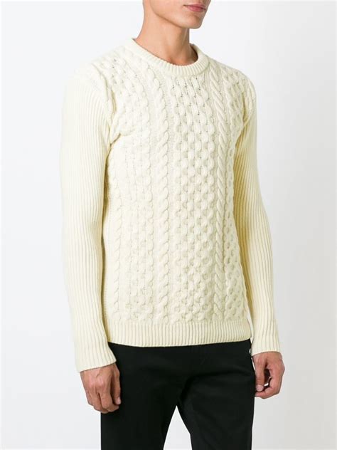 Ami Cable Knit Sweater In White For Men Lyst