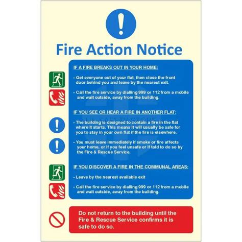 Custom Fire Action Notice Sign Glow In Dark Uk Safety Store