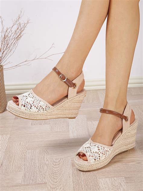 Hollow Detail Ankle Strap Wedges Sandals In 2023 Wedge Sandals Ankle