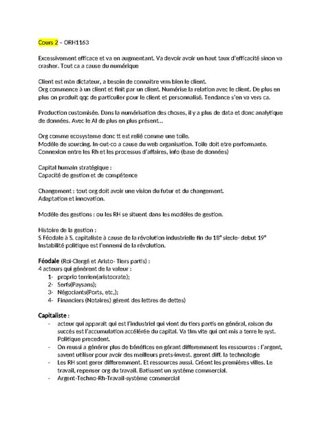 Orh Notes De Cours Intra Cours Orh Excessivement Efficace