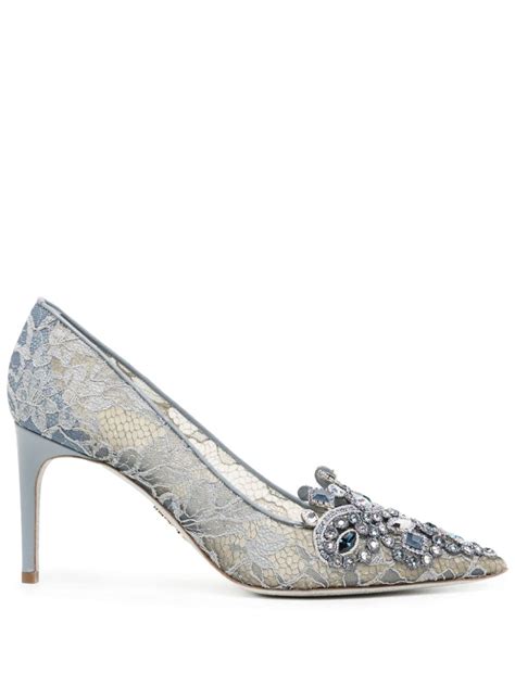 Ren Caovilla Mm Crystal Embellished Lace Pumps Blue Farfetch Ng