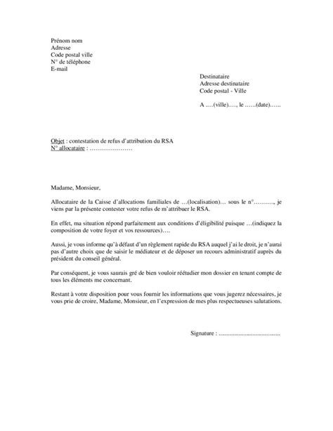 Lettre De Contestation De Refus De Versement Du Rsa Par La Caf