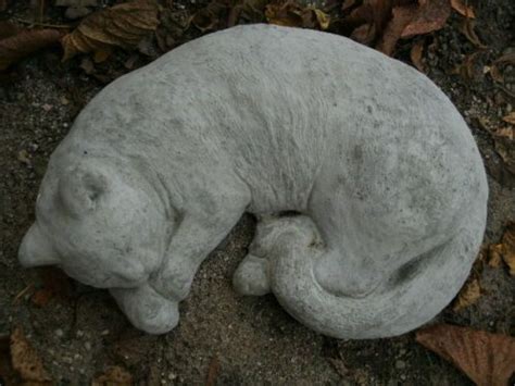 Vintage Cement 15 5 Lying Sleeping Cat Gorgeous Statue Weathered Concrete Meow Ceramique