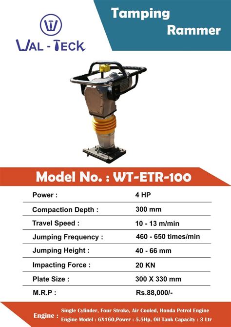 Walteck Wal Teck Electric Type Tamping Rammer Capacity Compaction