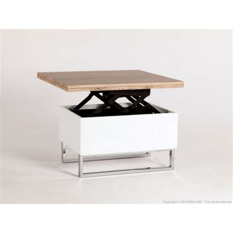 Table basse carrée en bois laqué avec plateaux relevables L80cm UGO