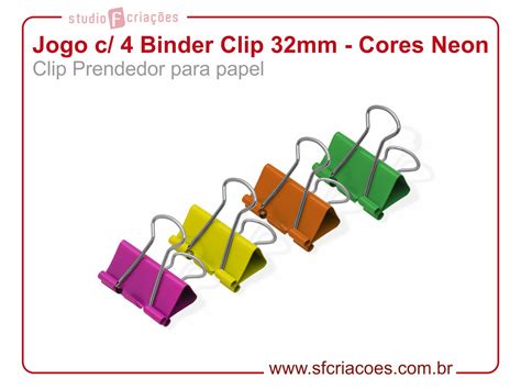 Binder Clip 32mm Neon Prendedor De Papel Encadernação Mania Loja De Insumos Para Papelaria