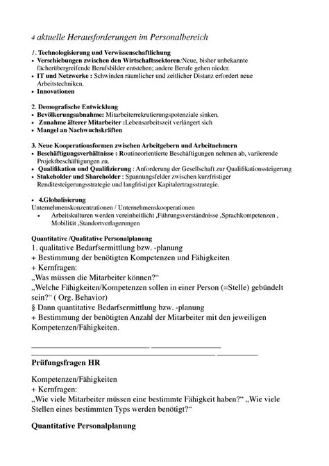 Hr Klausur Zusammenfassung Human Resources 4 Aktuelle