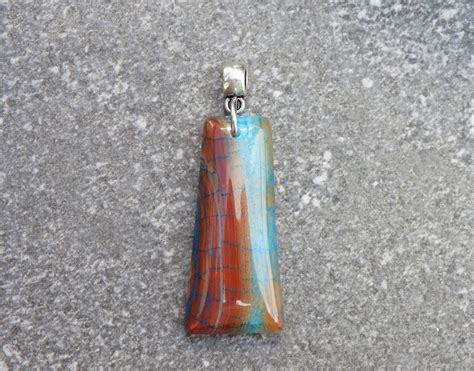 Pendentif Agate Veine De Dragon Pierre Fine Orange Orange Sombre