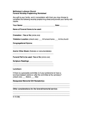 Funeral Planning Worksheet Fill And Sign Printable Template Online