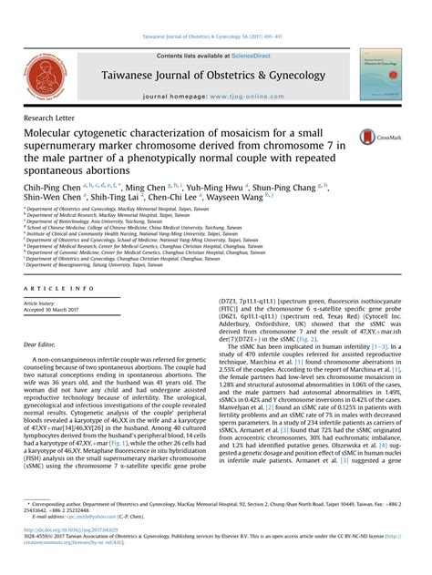 Pdf Molecular Cytogenetic Characterization Of Mosaicism For A Small Supernumerary Marker