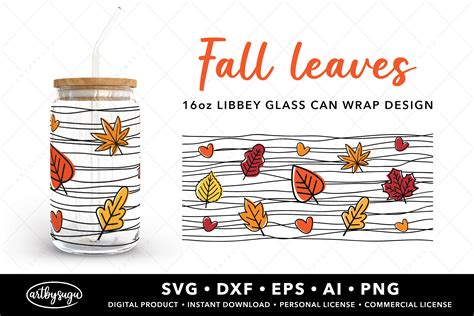 Fall Leaves Libbey Glass Wrap Svg Design Graphic By Artbysugu · Creative Fabrica