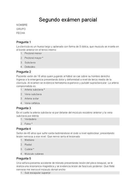 Segundo parcial 1 primer parcia de anatomía Segundo exámen parcial