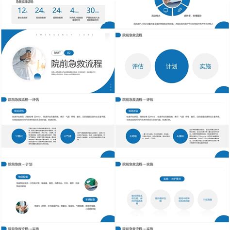 蓝色商务风院前急救护理工作流程ppt模板ppt模板 【ovo图库】